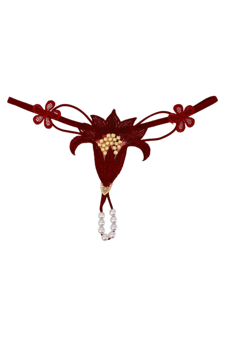 Chiloti tanga, Floare, margele, NO530, S-M, Visiniu