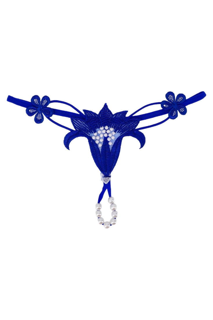 Chiloti tanga, Floare, margele, NO532, S-M, Albastru