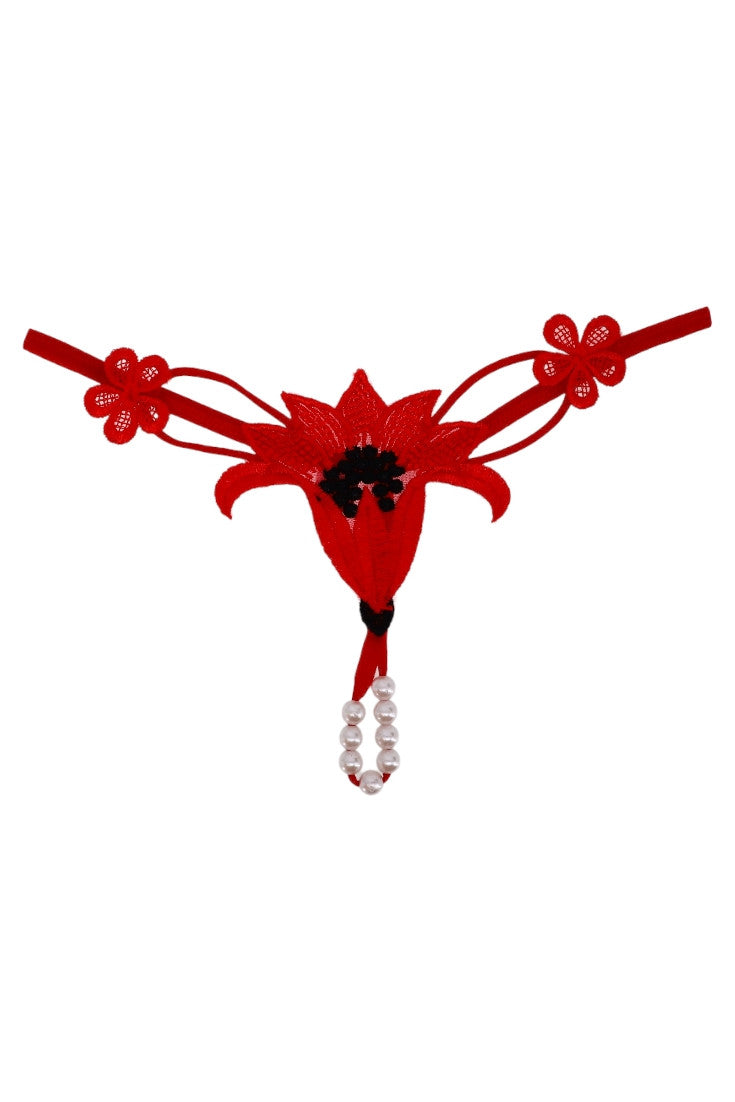 Chiloti tanga, Floare, margele, NO534, S-M, Rosu