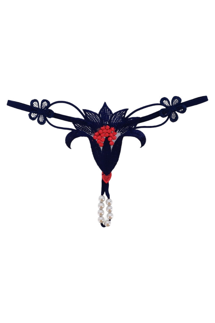 Chiloti tanga, Floare, margele, NO535, S-M, Albastru