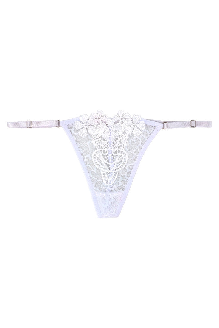 Chiloti tanga, Floricele, NO547, One Size INTL, Alb
