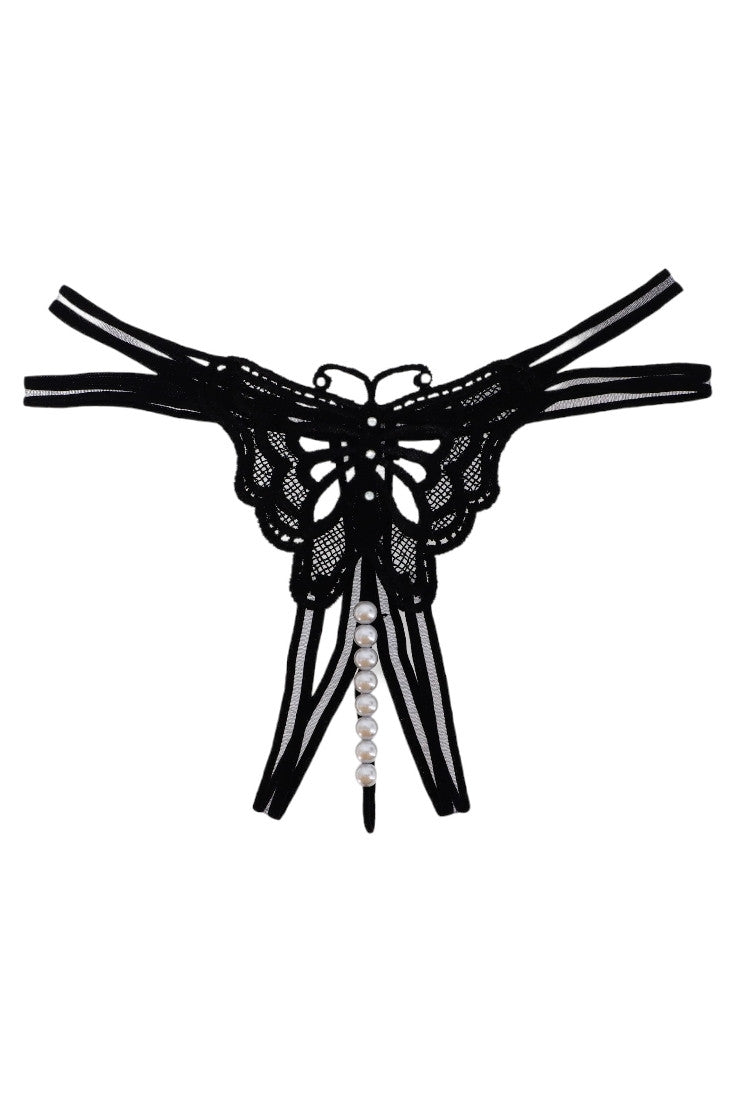 Chiloti tanga, Fluturas, margele, NO540, S-M, Negru