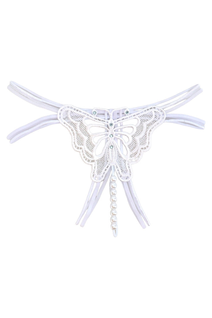 Chiloti tanga, Fluturas, margele, NO541, S-M, Alb