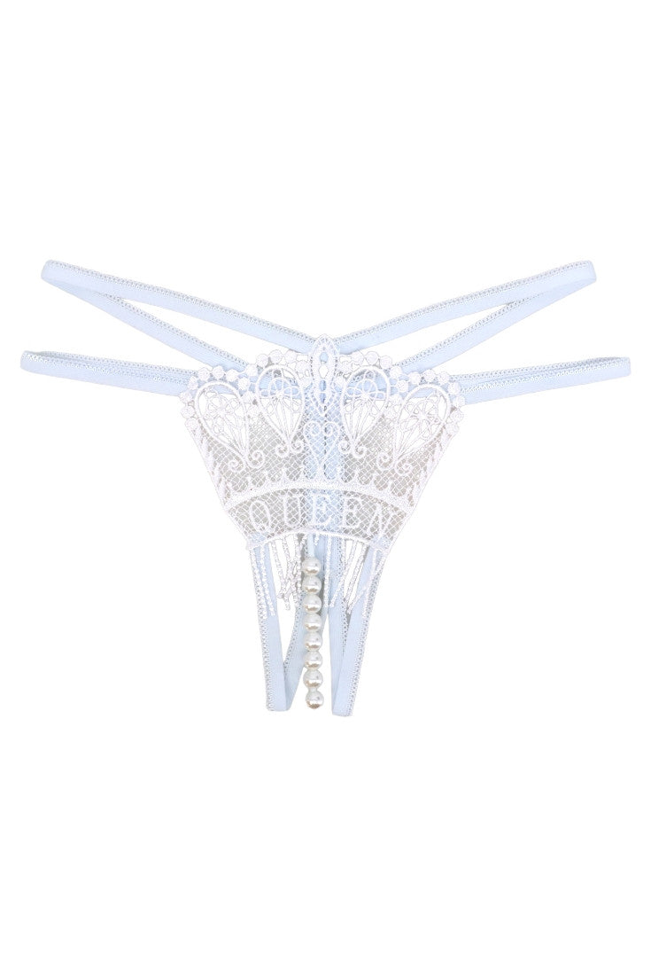 Chiloti tanga, Queen, margele, NO522, S-M, Alb