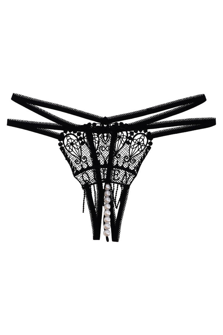 Chiloti tanga, Queen, margele, NO523, S-M, Negru