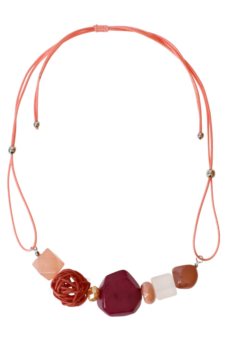 Colier cu pietre, NO331, Marime ajustabila, Roz