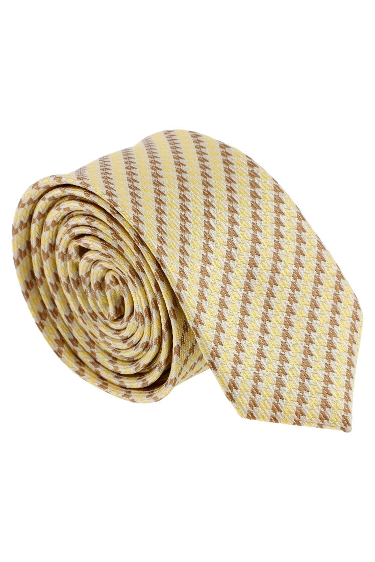 Cravata barbati, Model ingust, Aspect texturat, Abstract, NO62247, 5.3 x 174 cm, Galben
