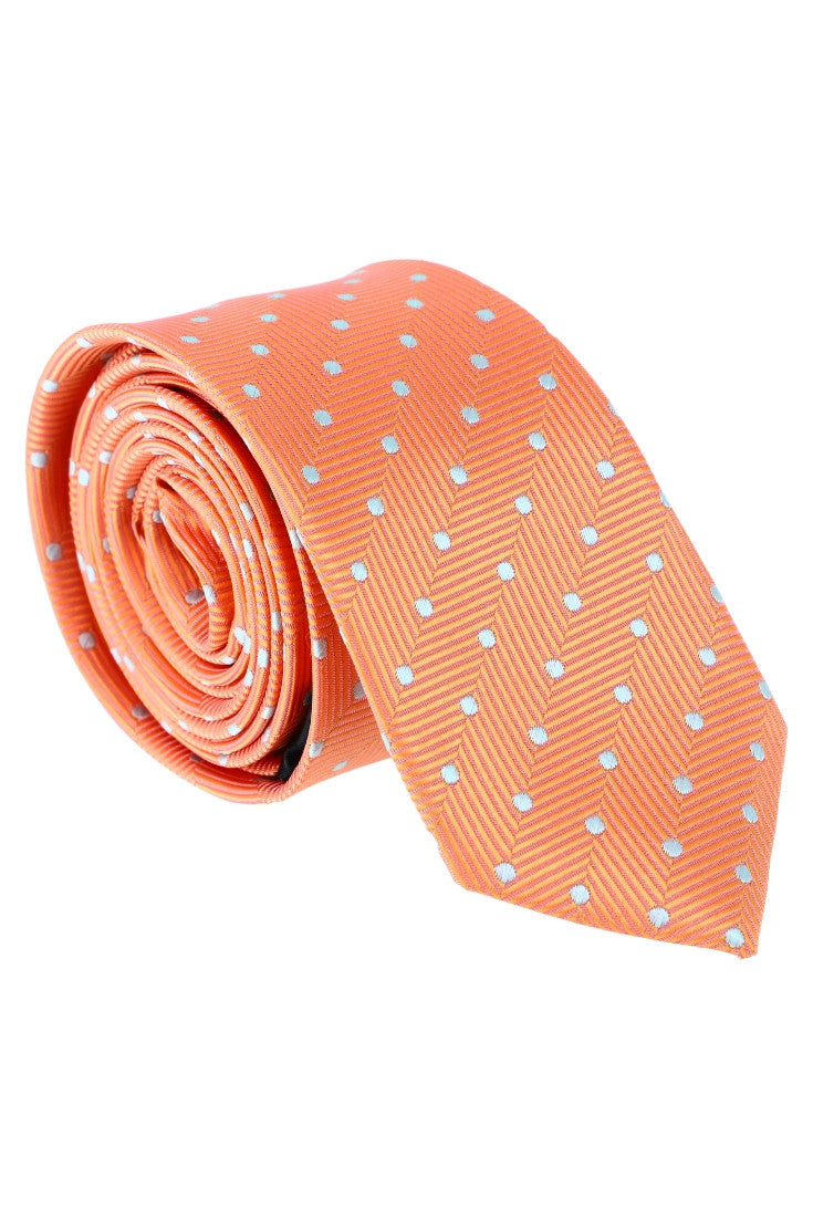 Cravata barbati, Model ingust, Aspect texturat, Buline, NO252, 5.5 x 174 cm, Portocaliu