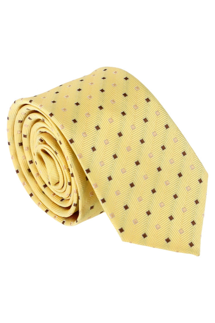 Cravata barbati, Model ingust, Aspect texturat, Patratele, NO62236, 5.5 x 174 cm, Galben
