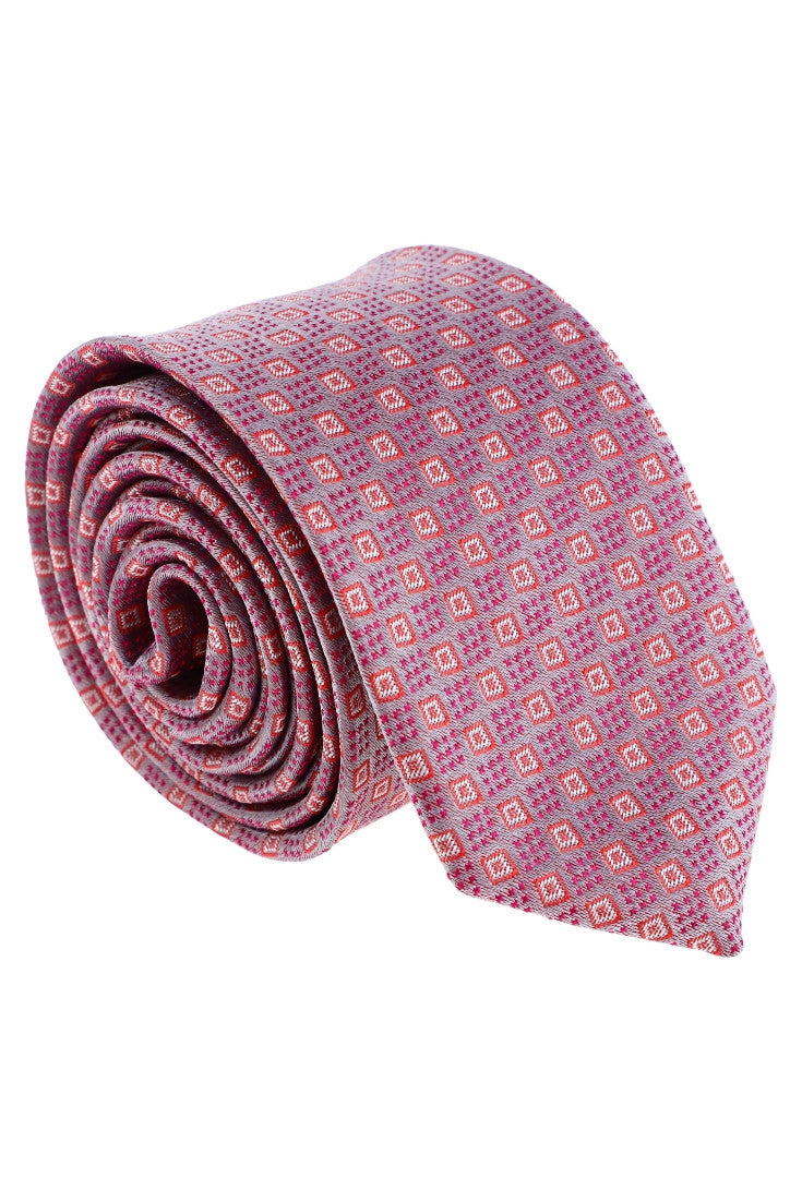 Cravata barbati, Model ingust, Aspect texturat, Patratele, NO62240, 5.5 x 174 cm, Roz