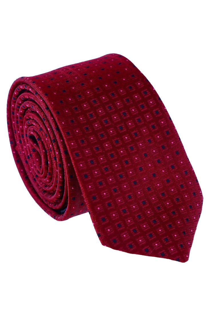 Cravata barbati, Model ingust, Aspect texturat, Patratele, NO62246, 5.5 x 174 cm, Visiniu