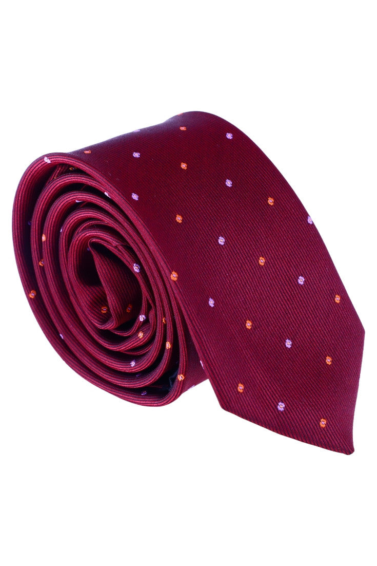 Cravata barbati, Model ingust, Aspect texturat, Puncte, NO536, 5.5 x 174 cm, Rosu