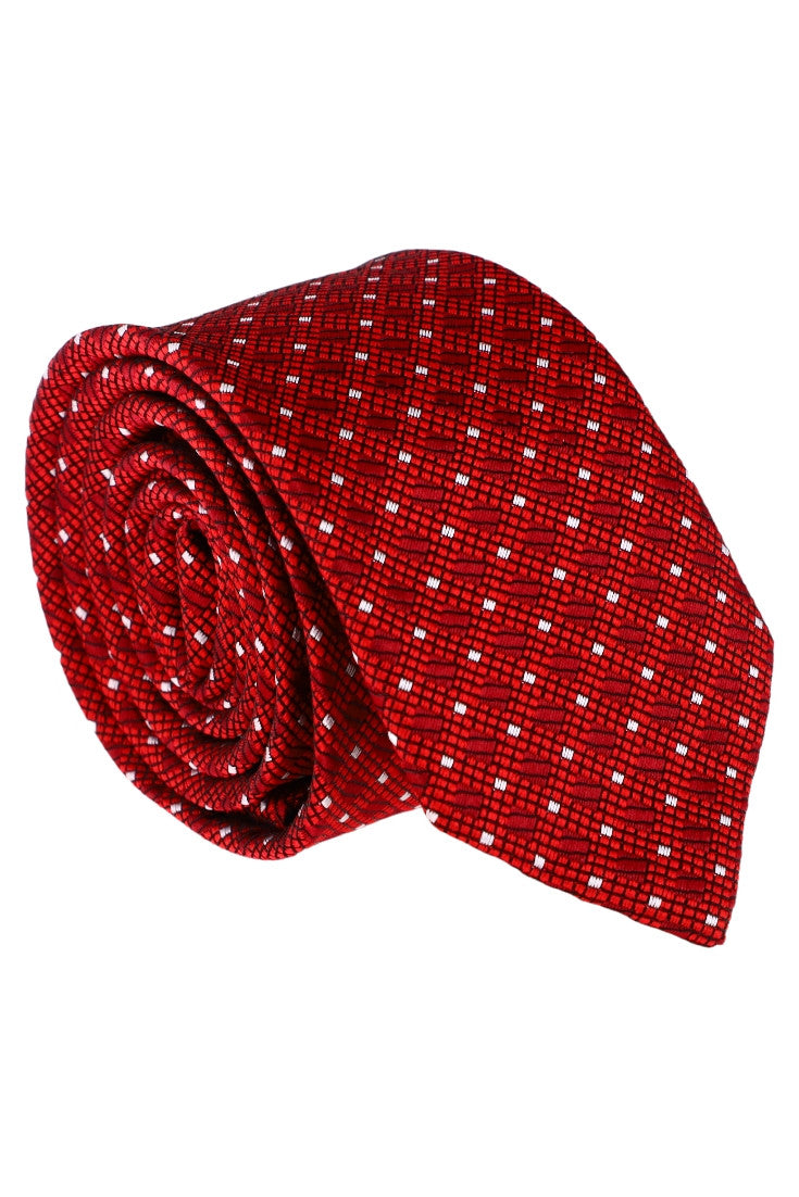 Cravata barbati, Model ingust, Aspect texturat, Romburi, NO62240, 5.5 x 174 cm, Rosu