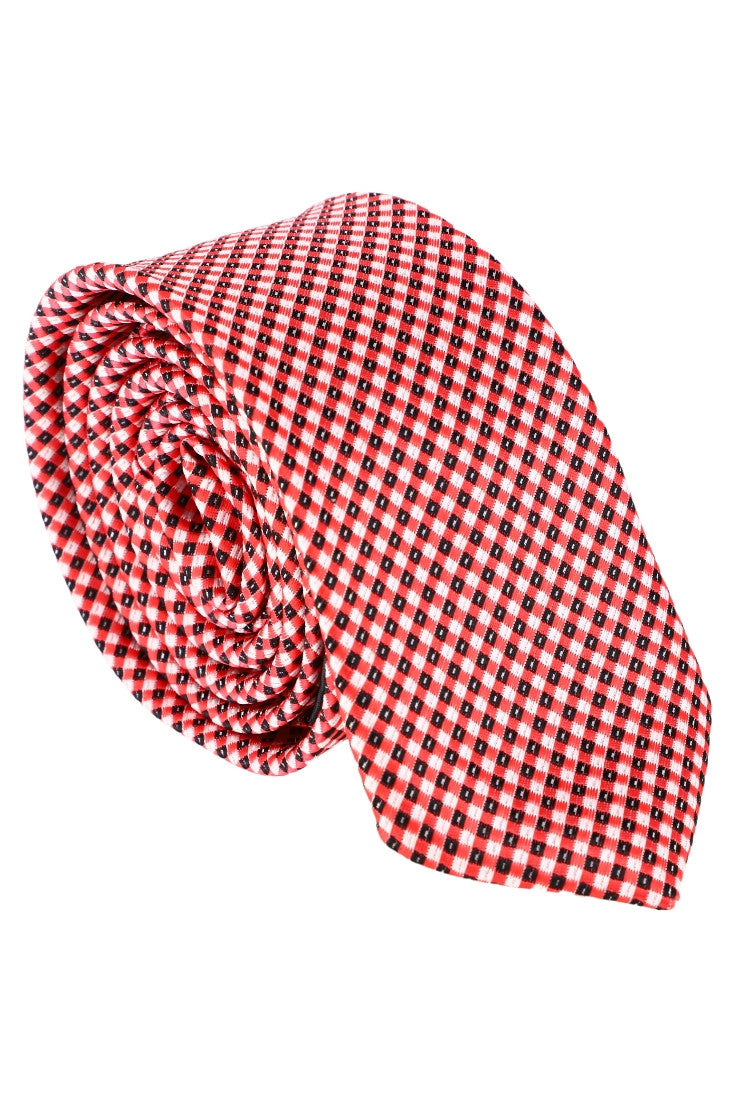 Cravata barbati, Model ingust, Aspect texturat, Romburi, NO62248, 5.5 x 174 cm, Rosu