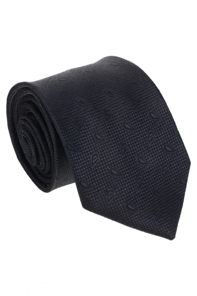 Cravata barbati, model lat, aspect texturat, frunzulite, 7.5 x 141 cm, NO7568, Negru