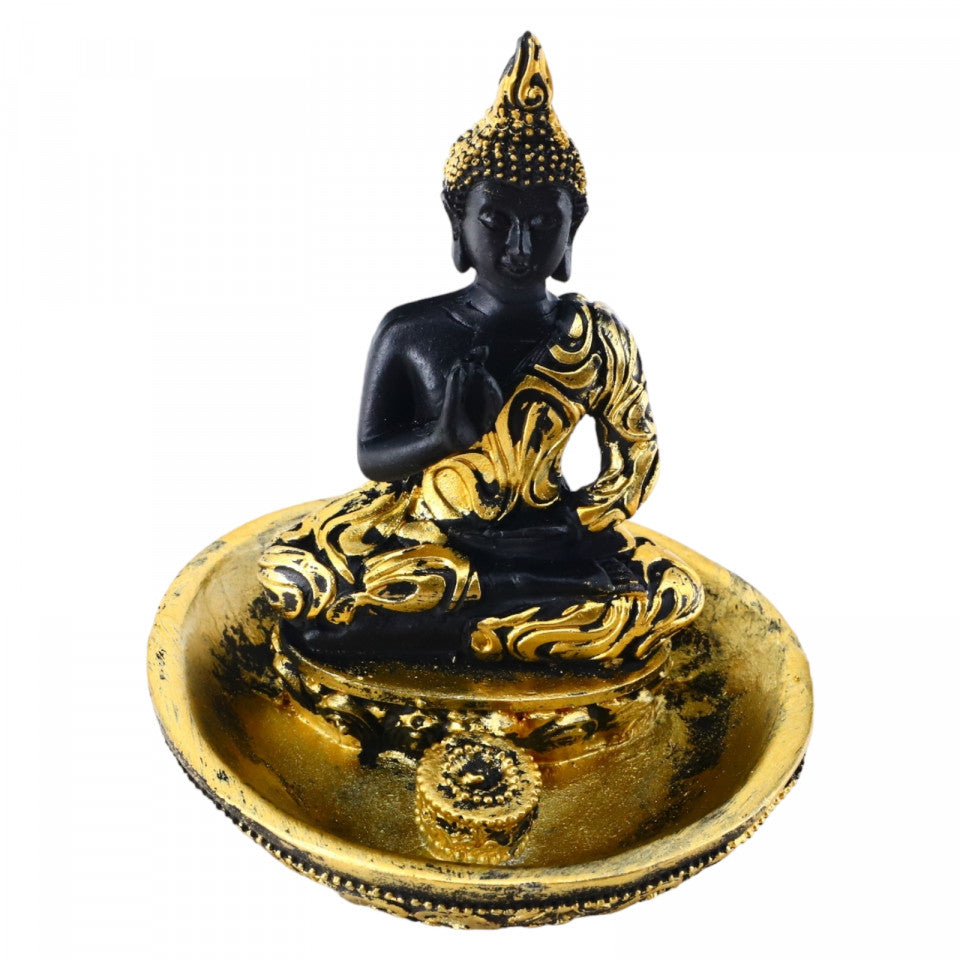 Decoratiune Feng Shui, Buddha, Suport betisoare, Aromaterapie, NO04, 11 cm, Auriu