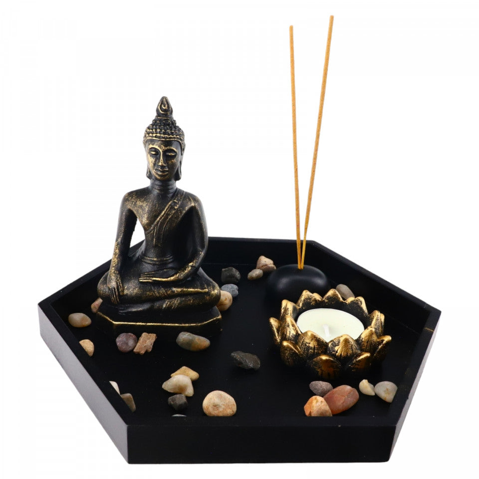 Decoratiune Feng Shui, Suport betisoare, Aromaterapie, NO56, 22 cm, Negru