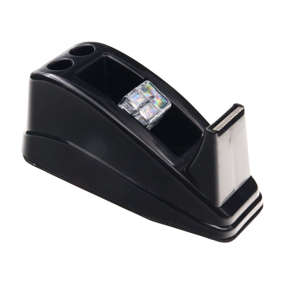 Dispenser banda adeziva/scotch, cu greutate de sustinere, pentru birou, 13.5 x 5.7 x 6 cm, Negru