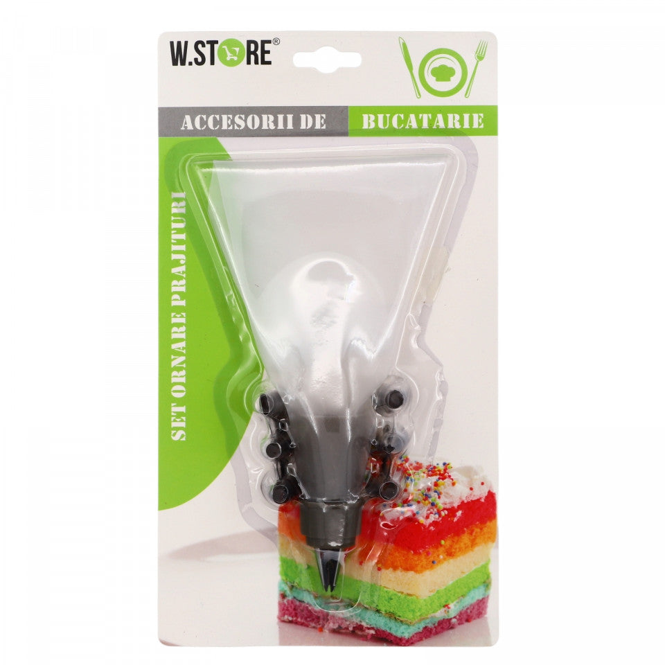 Dispozitiv pentru umplere sau ornare prajituri cu 7 duze din inox, pentru posh, Alb