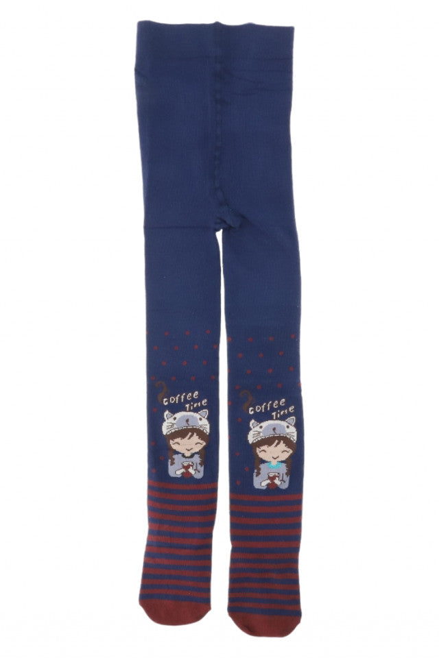 Dres pentru fetite, 80% Bumbac, imprimeu fetita, Antialunecare, NO918, 5-7 ani, Bleumarin