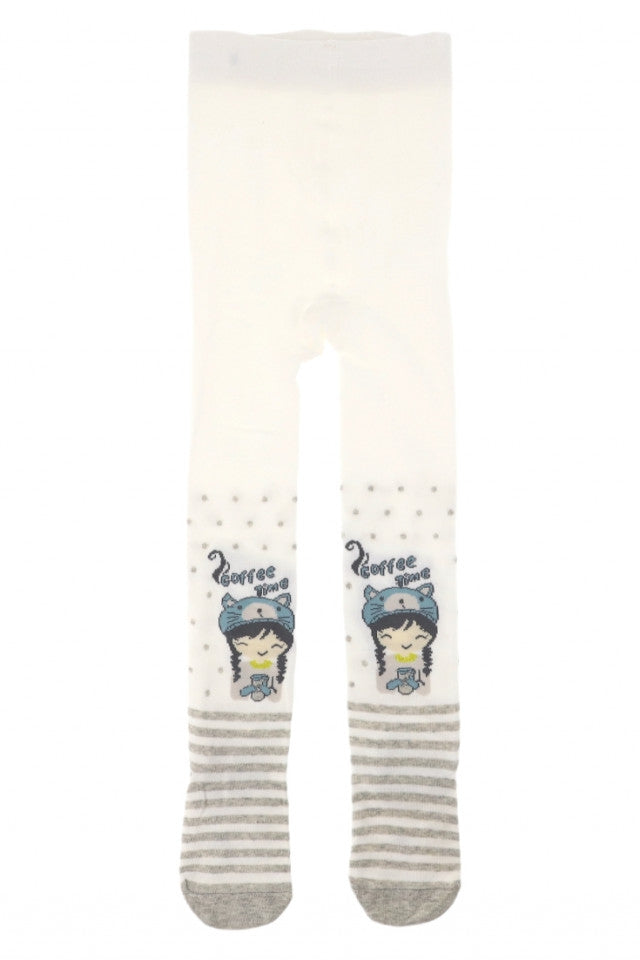 Dres pentru fetite, 80% Bumbac, imprimeu fetita, Antialunecare, NO919, 7-9 ani, Alb