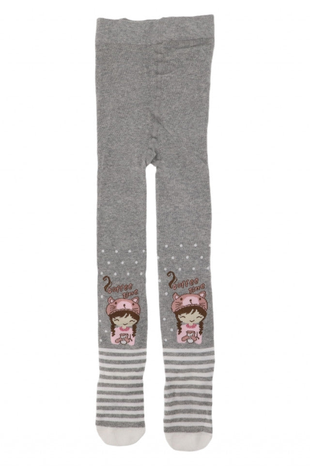 Dres pentru fetite, 80% Bumbac, imprimeu fetita, Antialunecare, NO919, 7-9 ani, Gri