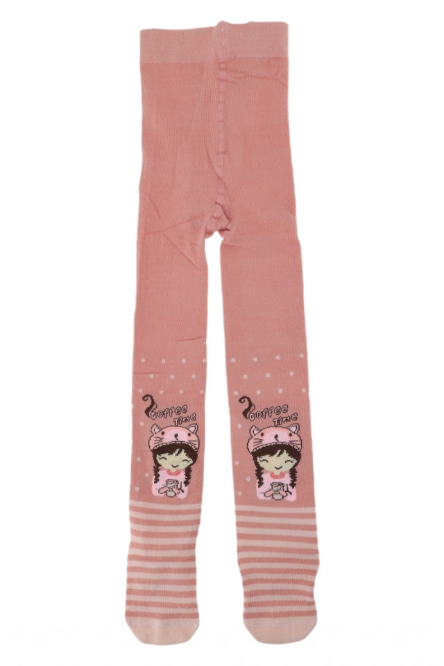 Dres pentru fetite, 80% Bumbac, imprimeu fetita, Antialunecare, NO919, 7-9 ani, Roz pudra