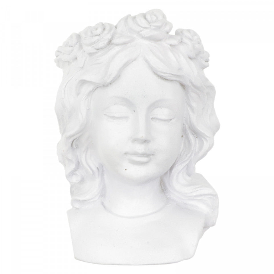 Ghiveci de piatra, Forma cap fetita, 24 x 17 cm, Alb