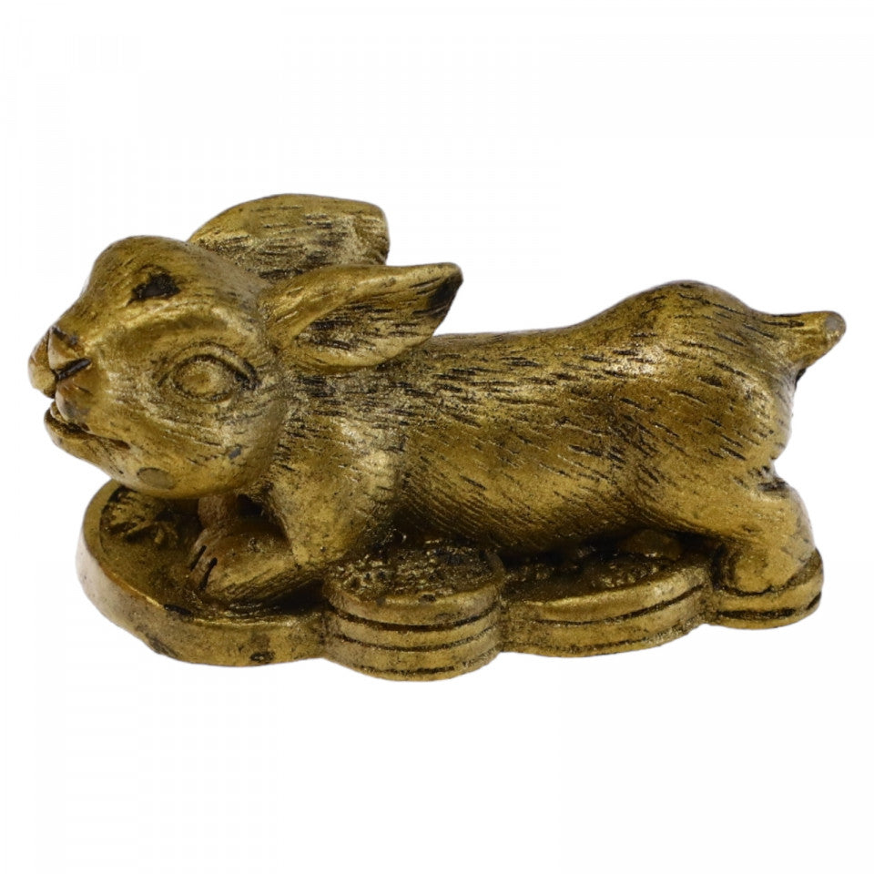 Iepure pe monede, Protectie, Dragoste, Parteneriat, remediu Feng Shui, NO6523, 2.5 x 5.2 cm, Auriu