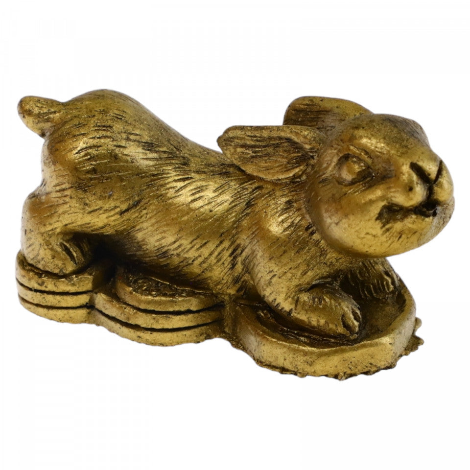 Iepure pe monede, Protectie, Dragoste, Parteneriat, remediu Feng Shui, NO7019, 3 x 5 cm, Auriu