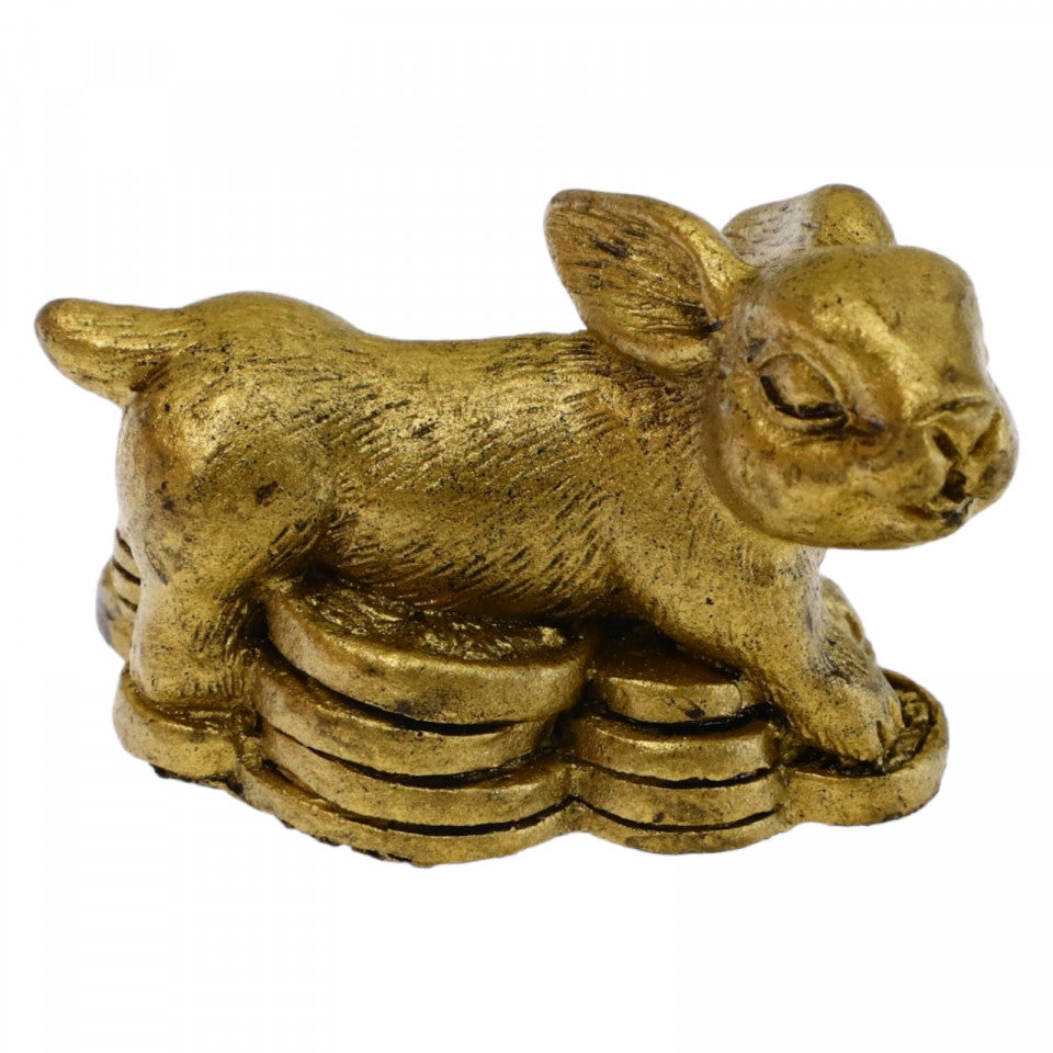 Iepure pe monede, Protectie, Succes, Dragoste,remediu Feng Shui, NO2124, 3.3 x 5.2 cm, Auriu