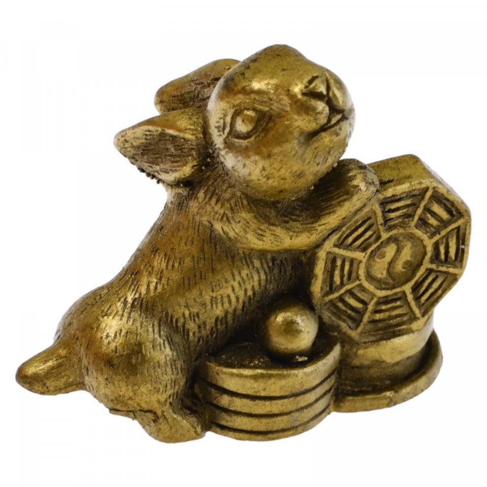 Iepure pe monede, Protectie, Succes, Dragoste,remediu Feng Shui, NO4014, 4.5 x 5.3 cm, Auriu