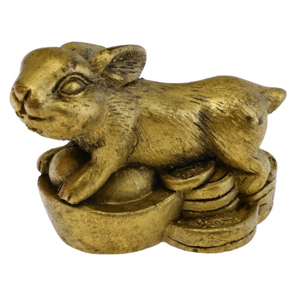 Iepure pe monede, Protectie, Succes, Dragoste,remediu Feng Shui, NO6054, 4 x 5.5 cm, Auriu