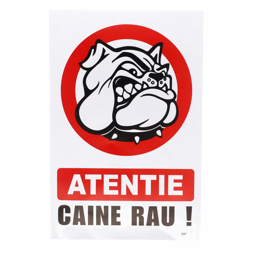 Indicator autocolant "Atentie / Caine rau!" 30 x 20 cm