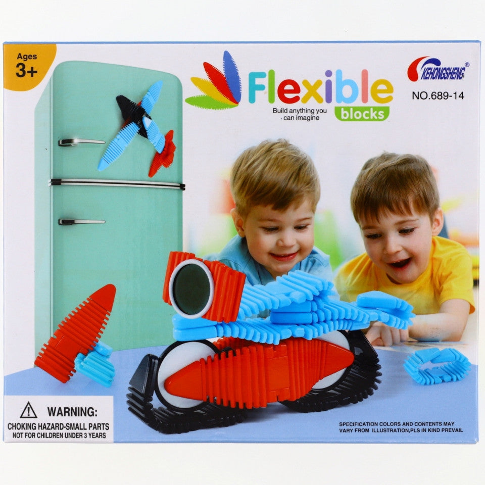 Joc creativ, de constructie, cu piese flexibile, magnetice si cu imbinari tip fermoar, 14 piese, Multicolor