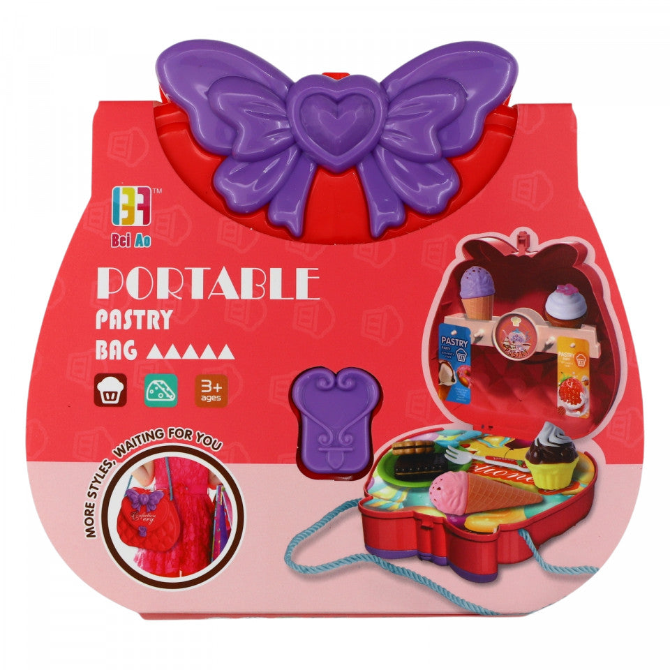 Jucarie de rol, interactiva, Patiserie, gentuta cu bareta, model fundita, 15 piese, Rosu