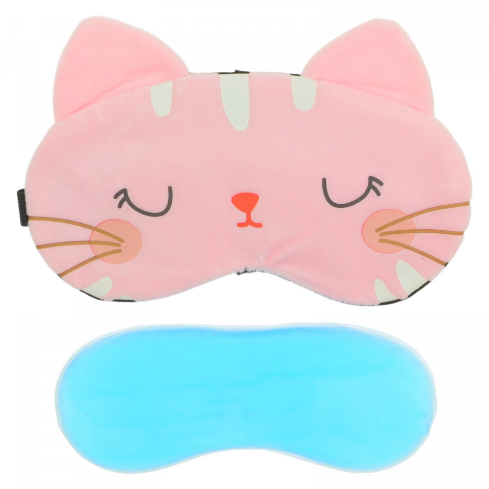 Masca pentru dormit, cu gel detasabil, reglabila, NO744, 20 x 9,5 cm, Roz