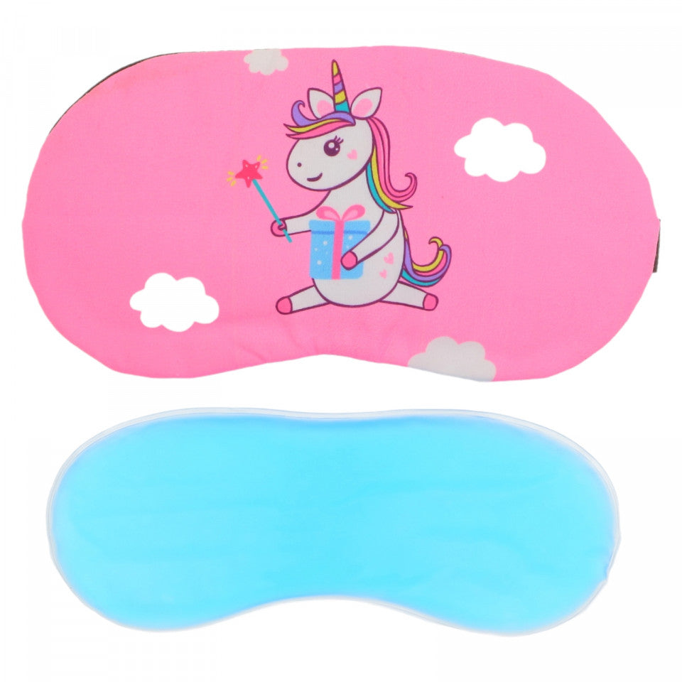 Masca pentru dormit, cu gel detasabil, reglabila, Unicorn NO002, 18.5 x 9.5 cm, Roz inchis