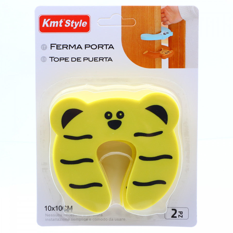 Opritor de usa pentru protectie copii, 10 x 10 cm, model ursulet, Galben