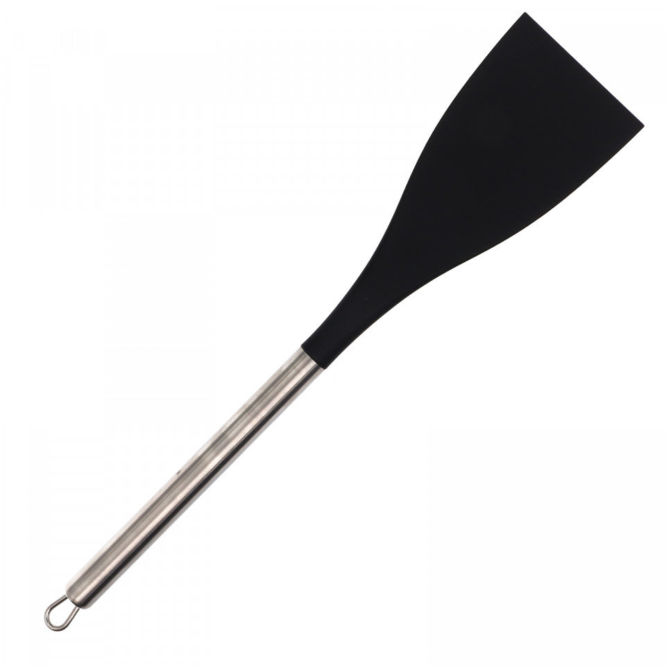 Paleta pentru bucatarie, maner din inox si agatator, cu suport antirostogolire, 36.3 x 7.7 cm, Negru