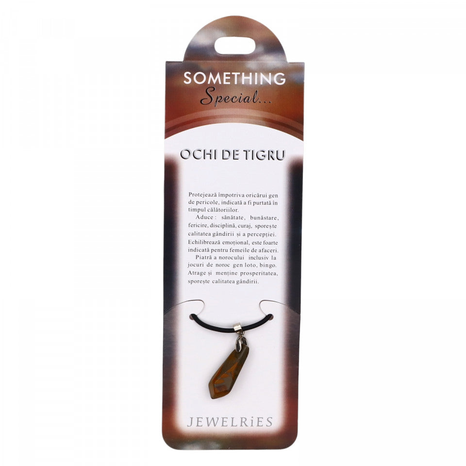 Pandantiv cu piatra semipretioasa, NO126, Ochi de tigru, Maro, 3.5 x 1 cm