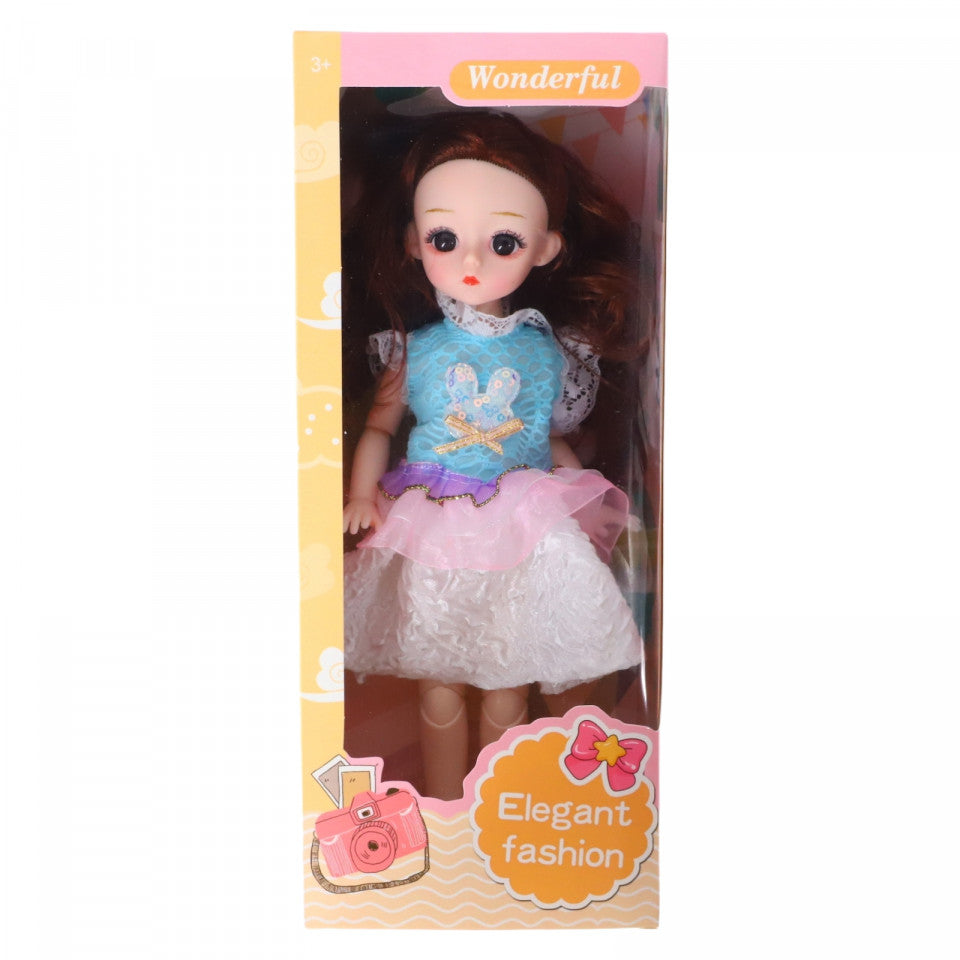 Papusa Miruna, ochi reali, articulatii mobile, 29 cm, Multicolor