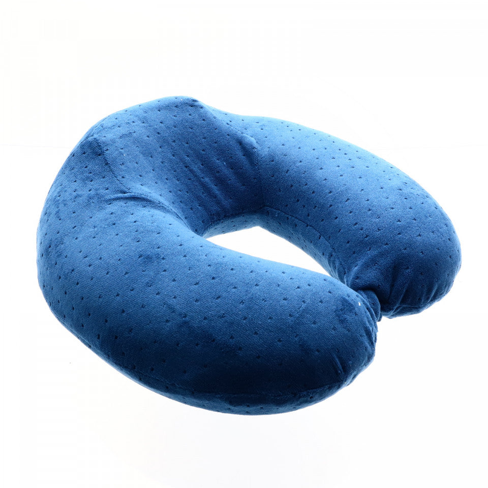 Perna pentru gat, spuma cu memorie, fata detasabila, forma ergonomica pentru sustinerea capului, Albastru