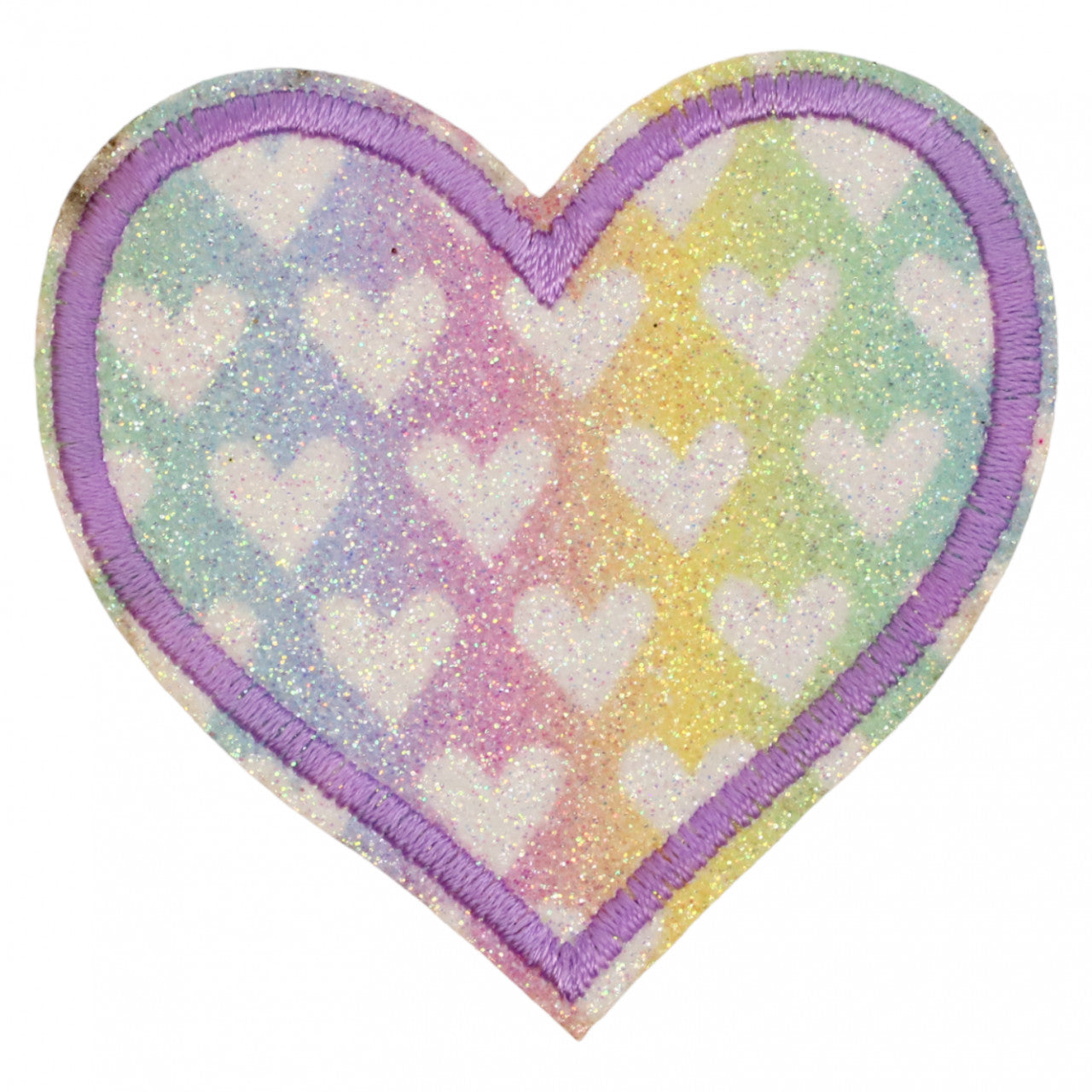 Petic textil, Patch brodat, Inima, sclipici, NO1307, 6.2 x 6.5 cm, Multicolor