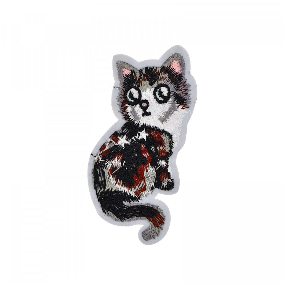 Petic textil / patch brodat, Pisica, 10 x 4 cm, Multicolor