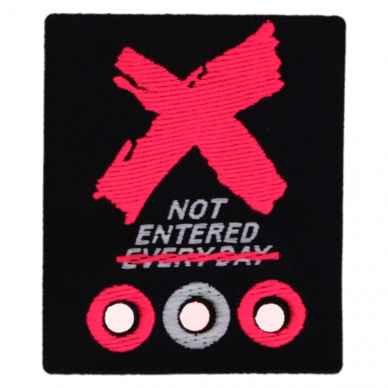 Petic textil, Patch brodat, X Not enterd every day, NO1674, 4.7 x 5.5 cm, Roz