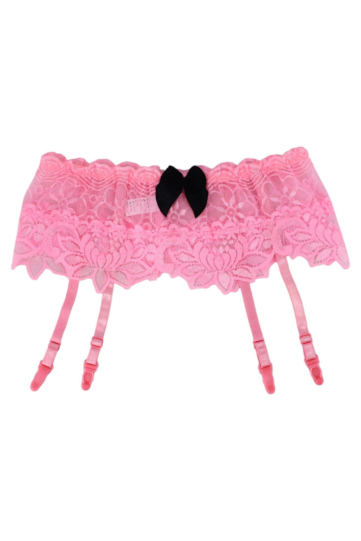 Portjartier sexy din dantela cu jartiere atasate, Funda, NO9931, One Size, Roz