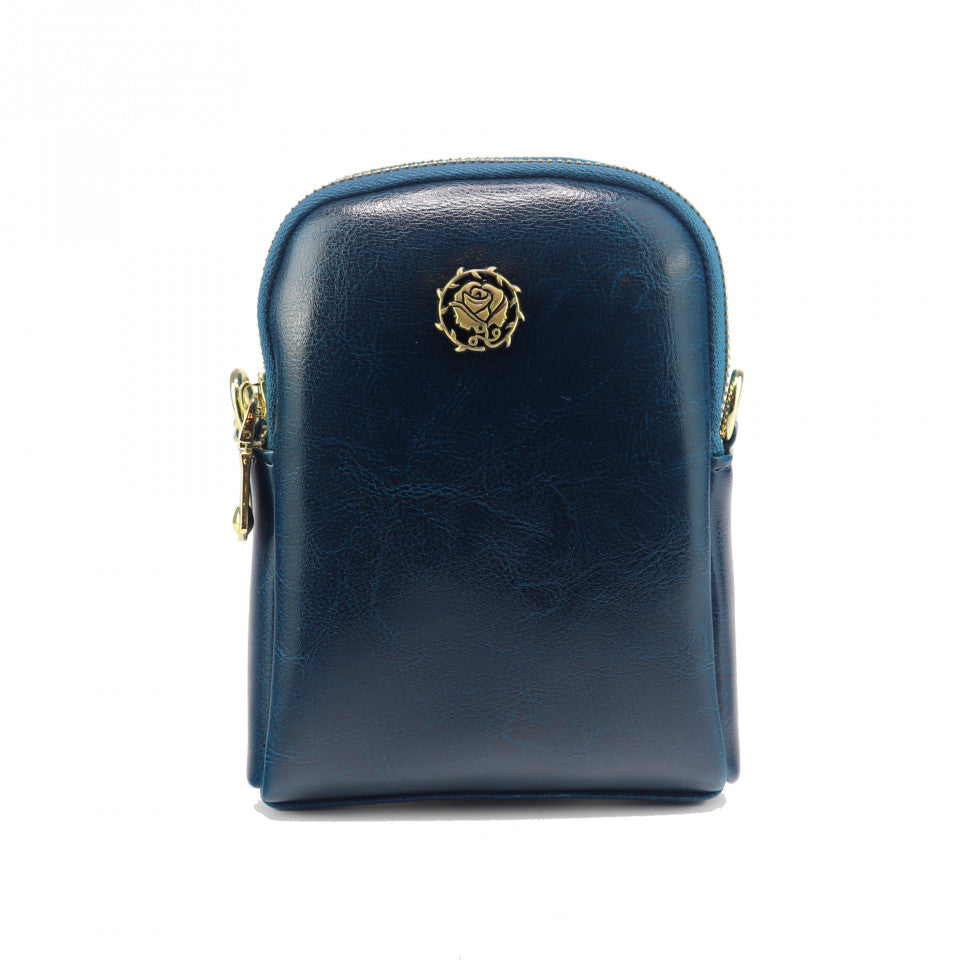 Portofel Dama tip gentuta, Baellerry, Albastru paun, Piele naturala