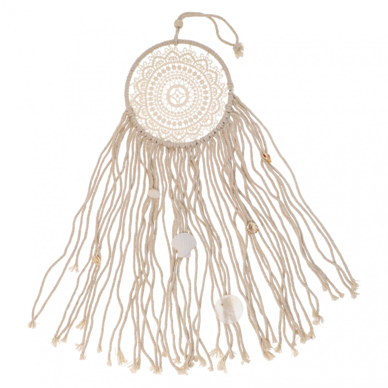 Prinzator de vise, 1 cerc, Dreamcatcher, Scoici, NO4323, 28 cm, Bej