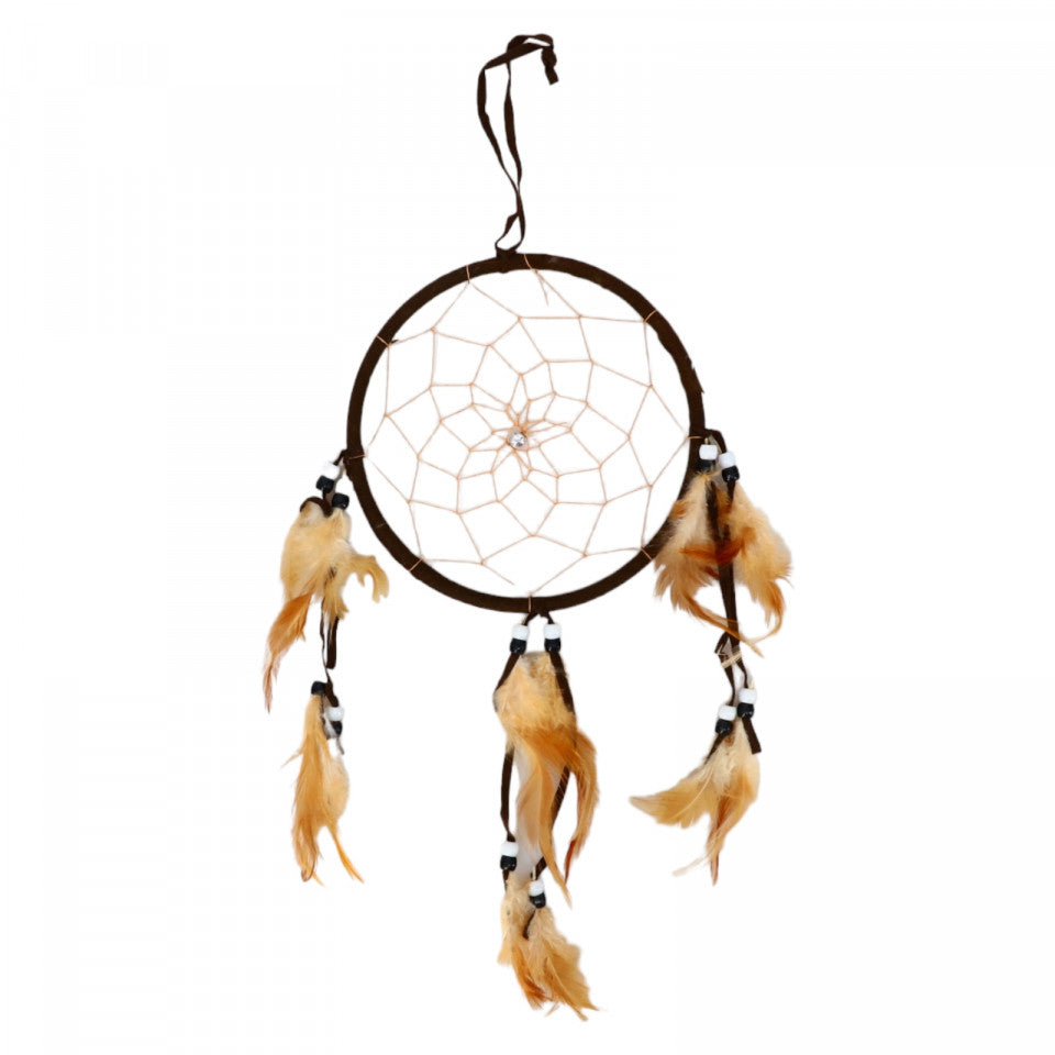 Prinzator de vise, cu 1 cerc si 3 fire, Dreamcatcher, Feng Shui, NO2048, 36 cm, Maro inchis